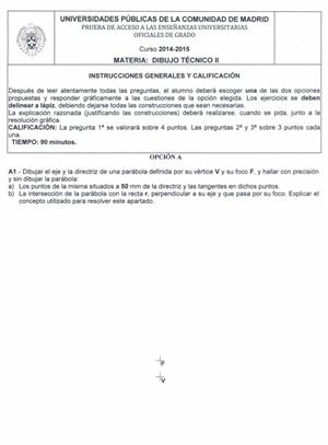 Examen selectividad: Dibujo técnico. Madrid. Convocatoria junio 2015